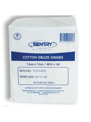 GAUZE SWABS 7.5CM X 7.5CM 100PK